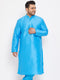 Men's Plus Size Aqua Blue Silk Blend Kurta